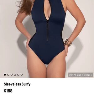 Sleeveless Navy Zip-Front Women's One-Piece Swimsuit